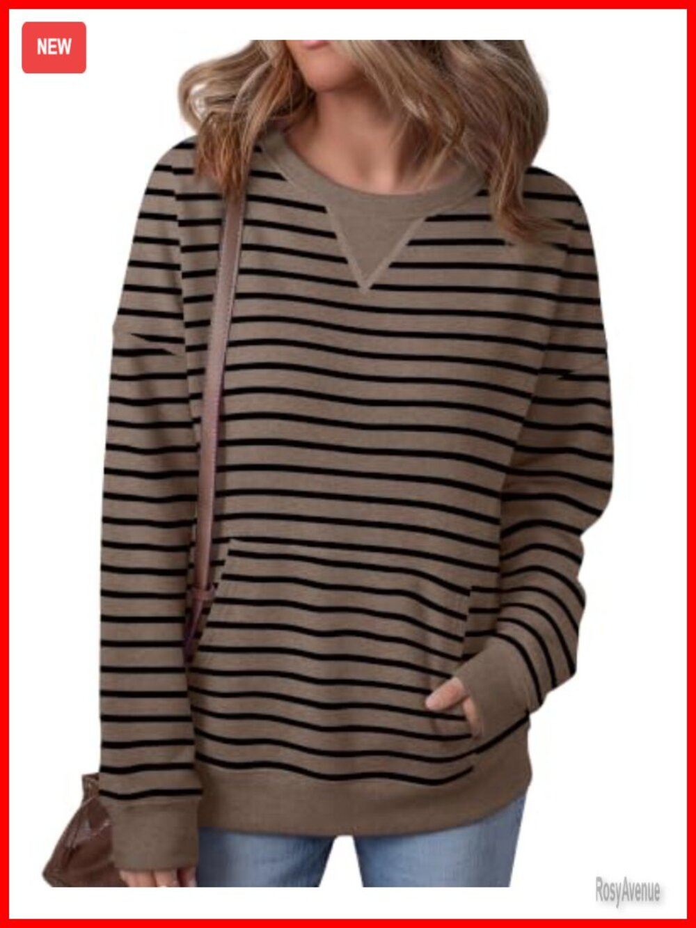 Women's Crew Neck Long Sleeve Sweatshirt with Kangaroo Pocket
